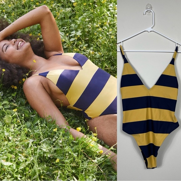 aerie Other - Aerie Deep V Swimsuit Yellow and Navy Size M